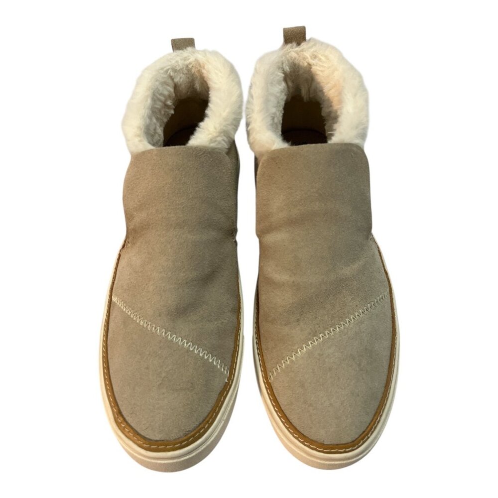TOMS Women’s W7.5 Suede Slip-On Sneakers – Faux Fur Lined, 100% Leather Upper, T